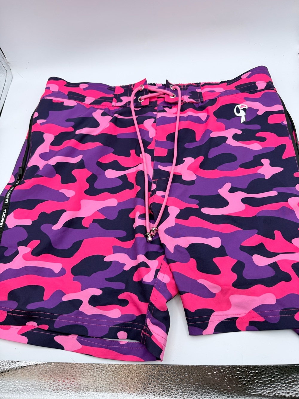 Tucann Men’s Pink Camo - 7" Swim Trunk Size XL Pink & Purple Camo Swim Trunks